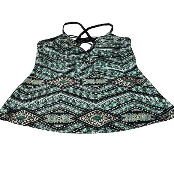 AMBRIELLE SWEETHEART NECKLINE TANK TOP, WOMENS, M, GREEN GOLD WHITE ABSTRACT - Picture 1 of 9